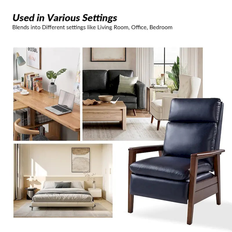 Patrick Mid-century Vegan Leather Solid Wood Recliner Set of 2 by HULALA HOME-17