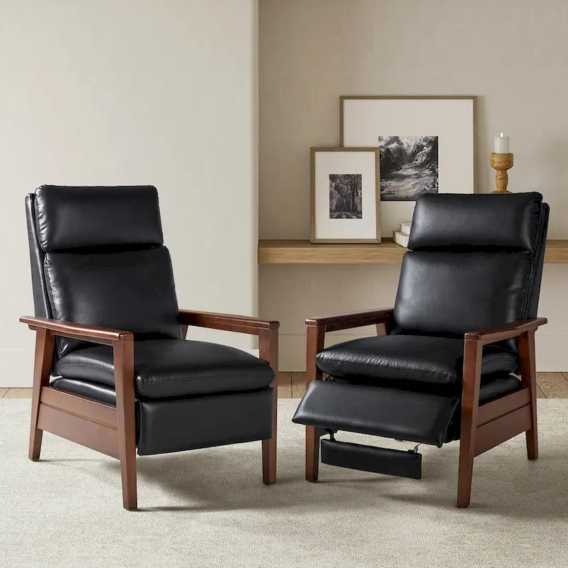 Patrick Mid-century Vegan Leather Solid Wood Recliner Set of 2 by HULALA HOME-20