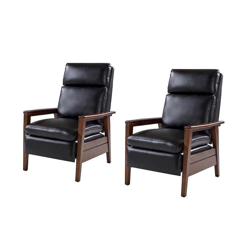 Patrick Mid-century Vegan Leather Solid Wood Recliner Set of 2 by HULALA HOME-21