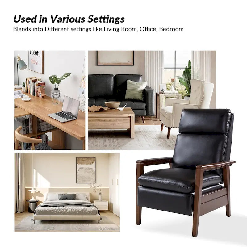 Patrick Mid-century Vegan Leather Solid Wood Recliner Set of 2 by HULALA HOME-26