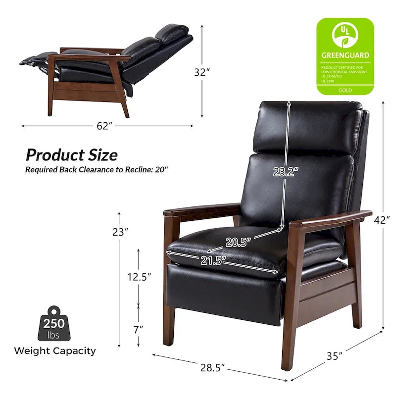 Patrick Mid-century Vegan Leather Solid Wood Recliner Set of 2 by HULALA HOME-27