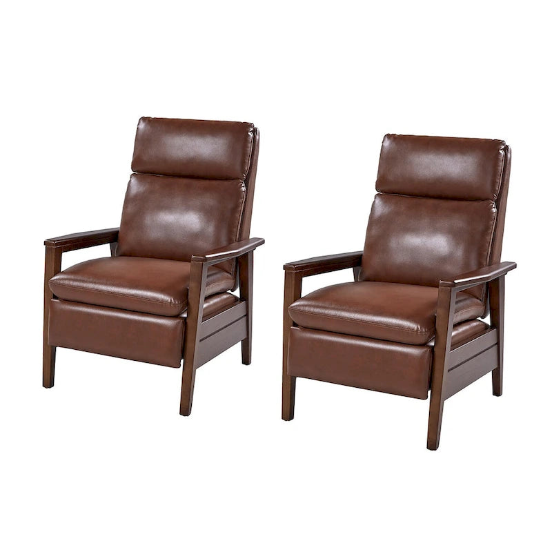 Patrick Mid-century Vegan Leather Solid Wood Recliner Set of 2 by HULALA HOME-30