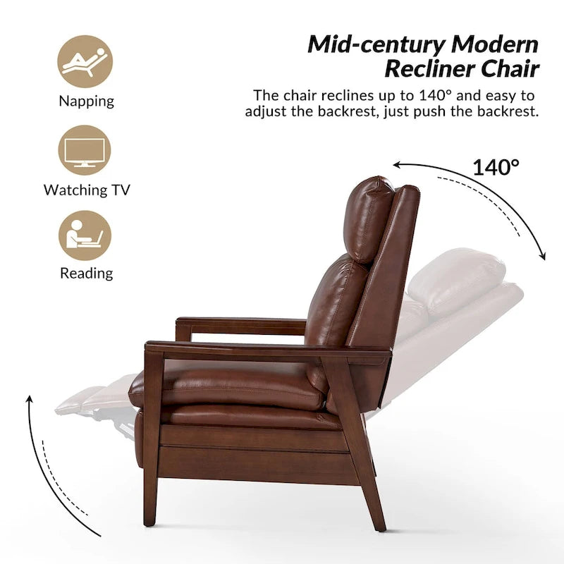 Patrick Mid-century Vegan Leather Solid Wood Recliner Set of 2 by HULALA HOME-31