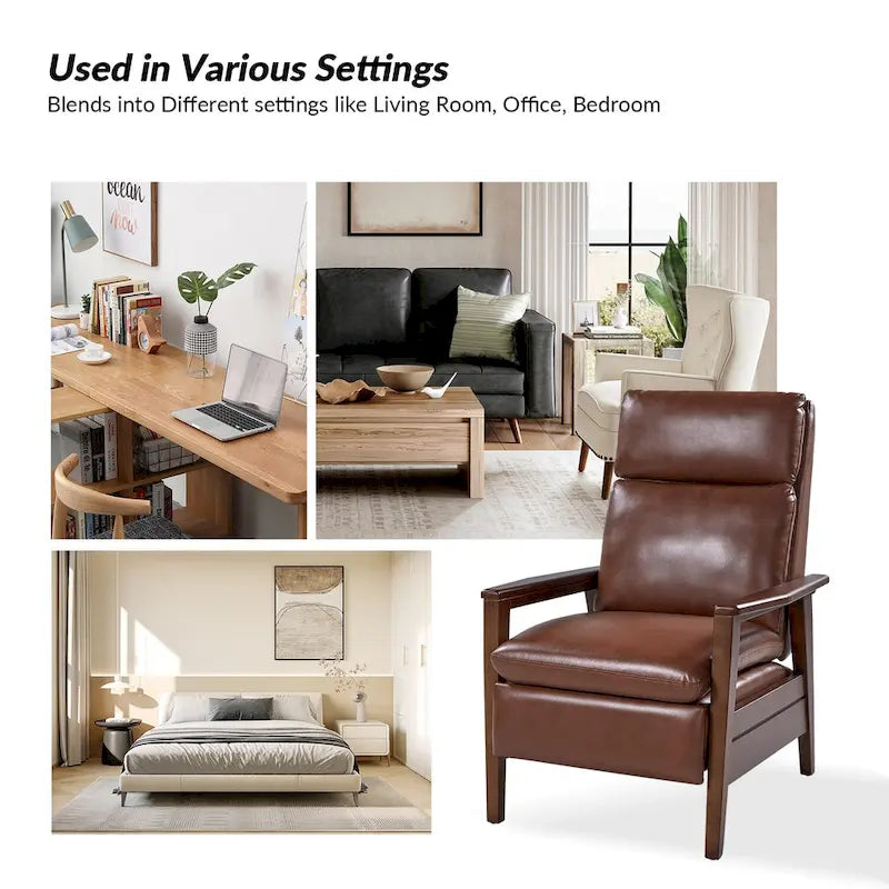 Patrick Mid-century Vegan Leather Solid Wood Recliner Set of 2 by HULALA HOME-35
