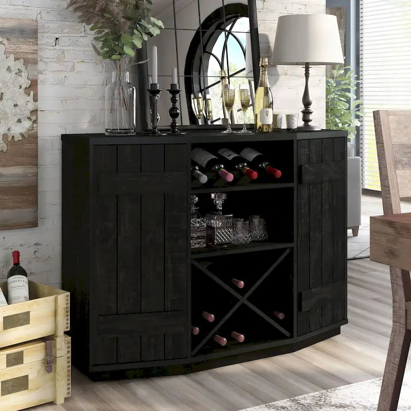 DH BASIC Farmhouse Plank-Style 28-Bottle 47-Inch Wine Cabinet Buffet by Denhour-18