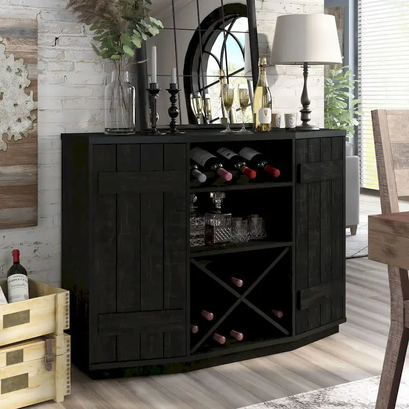DH BASIC Farmhouse Plank-Style 28-Bottle 47-Inch Wine Cabinet Buffet by Denhour-2
