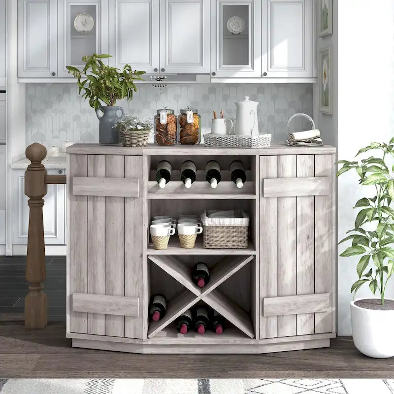 DH BASIC Farmhouse Plank-Style 28-Bottle 47-Inch Wine Cabinet Buffet by Denhour-3