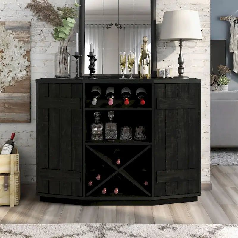 DH BASIC Farmhouse Plank-Style 28-Bottle 47-Inch Wine Cabinet Buffet by Denhour-4