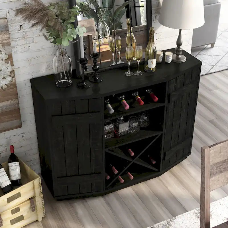 DH BASIC Farmhouse Plank-Style 28-Bottle 47-Inch Wine Cabinet Buffet by Denhour-6