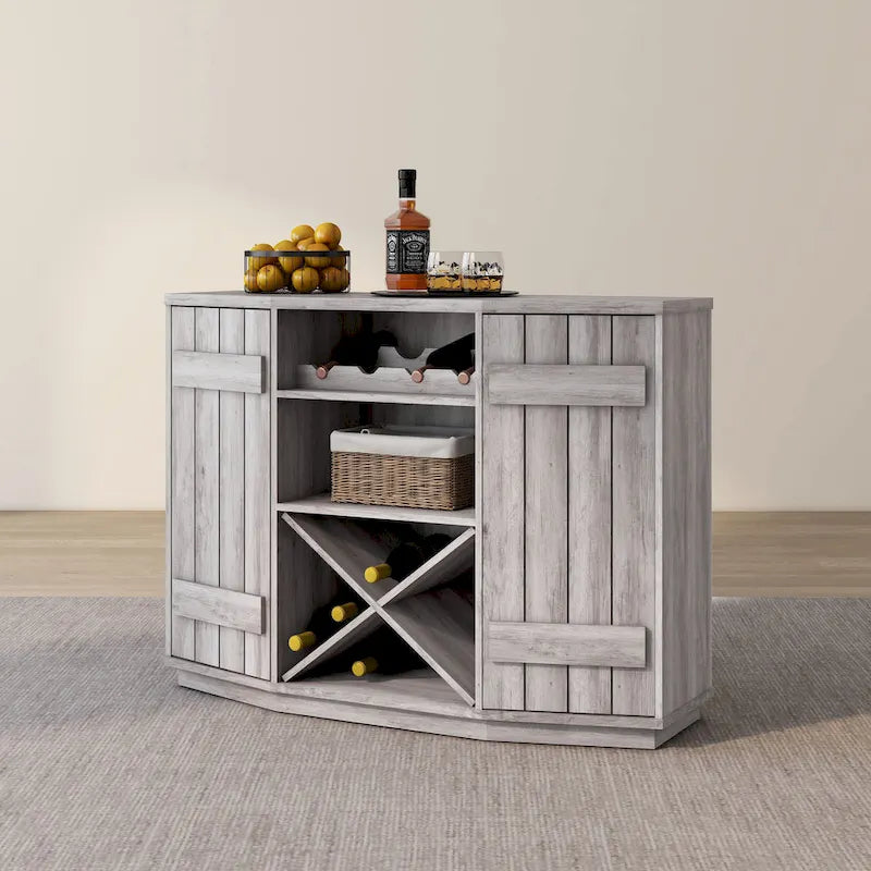 DH BASIC Farmhouse Plank-Style 28-Bottle 47-Inch Wine Cabinet Buffet by Denhour-7