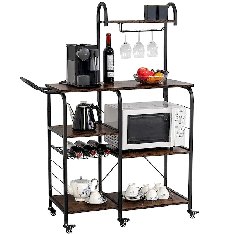 Storage Bar Cart Kitchen Shelf Serving Cart With Wine Rack-8