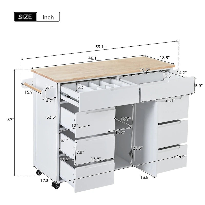 53 in. W Kitchen Island with Countertop and Drawers - N/A-5