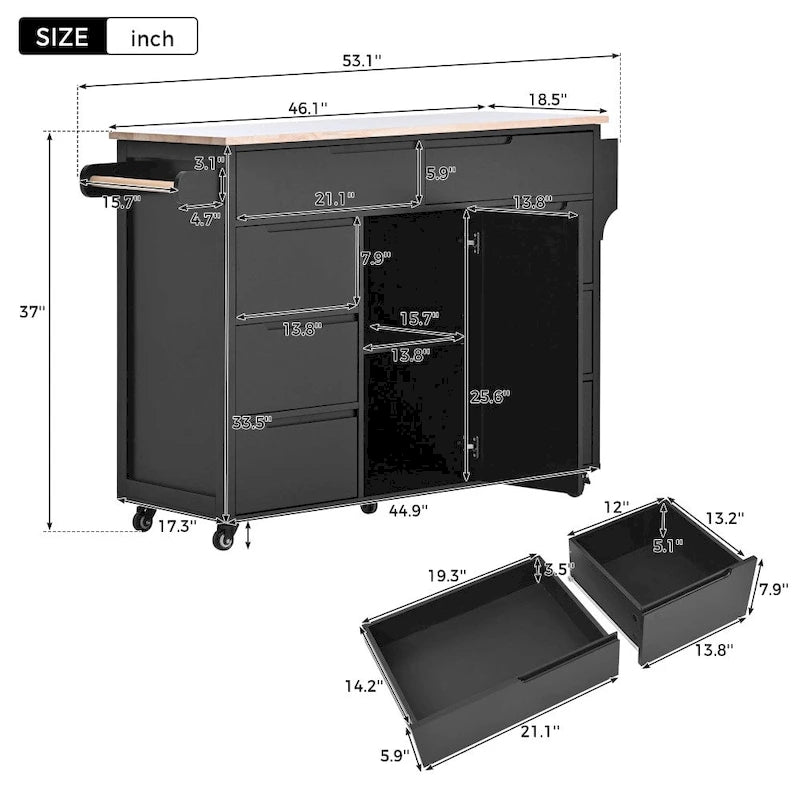 53 in. W Kitchen Island with Countertop and Drawers - N/A-26
