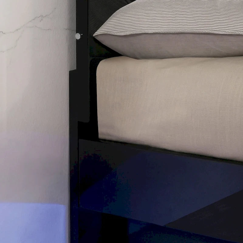 Benvolio Contemporary Black Wood LED 3-Piece Panel Bed with 2 Nightstands Set with USB Port by Furniture of America-5