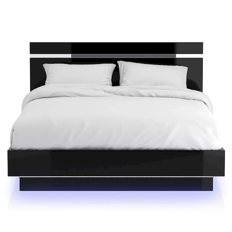 Benvolio Contemporary Black Wood LED 3-Piece Panel Bed with 2 Nightstands Set with USB Port by Furniture of America-8
