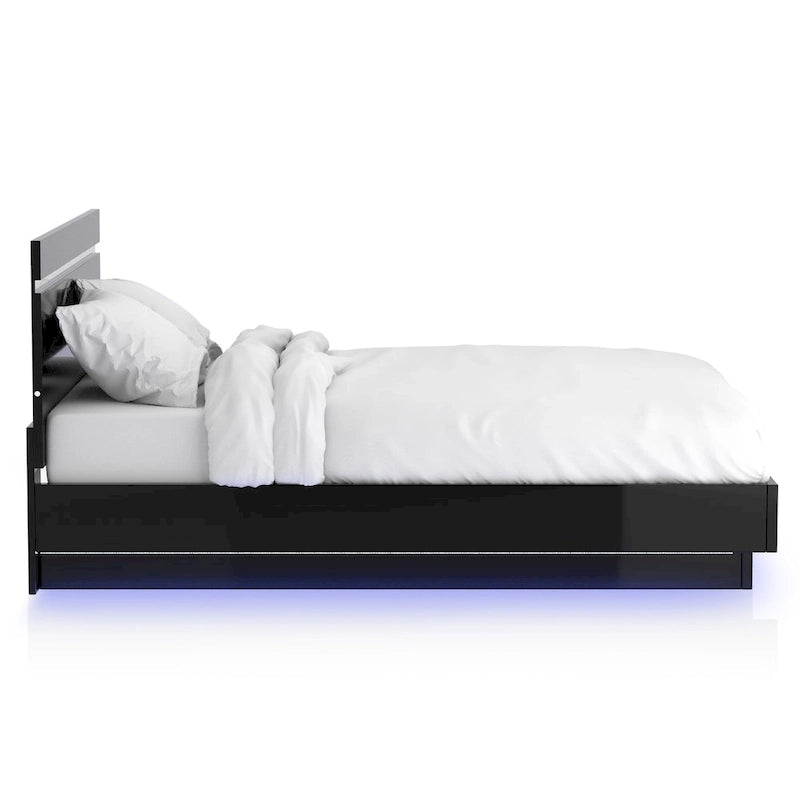 Benvolio Contemporary Black Wood LED 3-Piece Panel Bed with 2 Nightstands Set with USB Port by Furniture of America-9