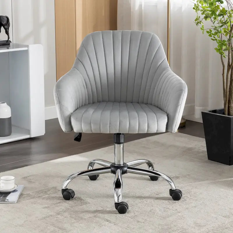 Modern Velvet Office Leisure Chair with Adjustable Height and Casters-19