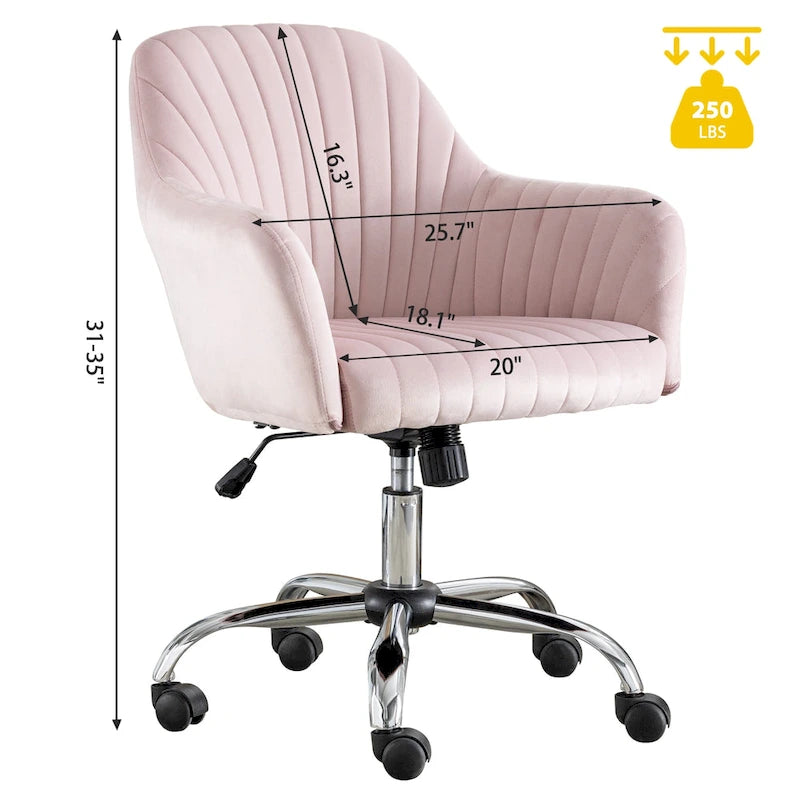 Modern Velvet Office Leisure Chair with Adjustable Height and Casters-2