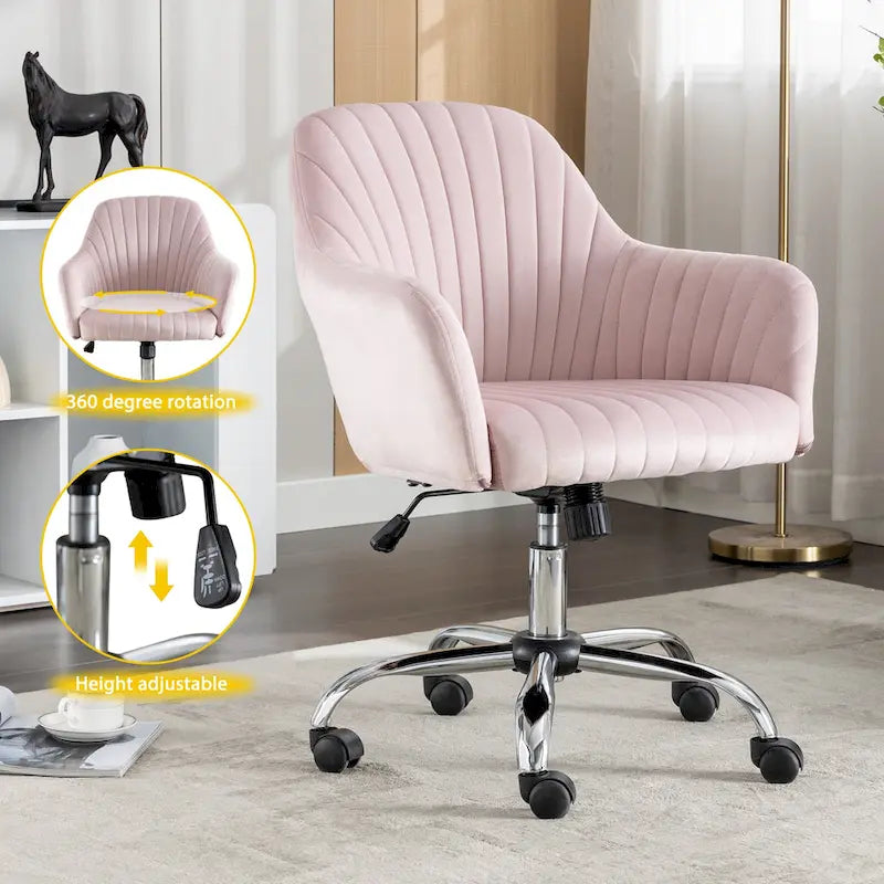Modern Velvet Office Leisure Chair with Adjustable Height and Casters-3