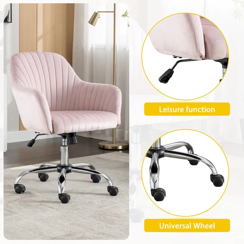 Modern Velvet Office Leisure Chair with Adjustable Height and Casters-4