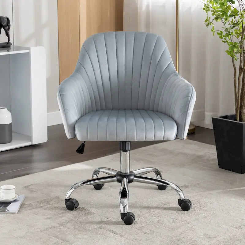 Modern Velvet Office Leisure Chair with Adjustable Height and Casters-9