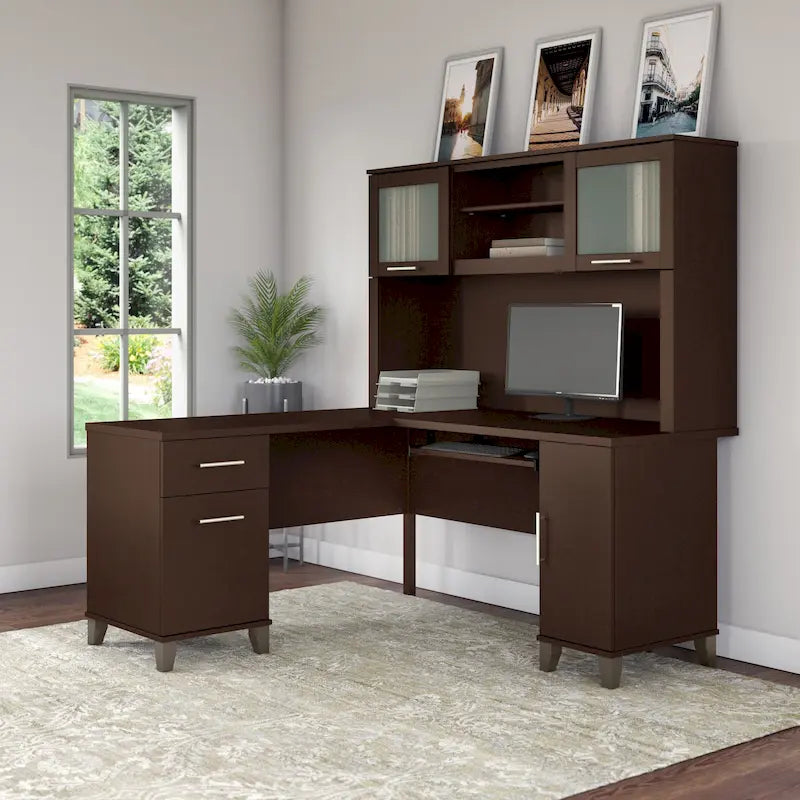 Bush Furniture Somerset 60W L Shaped Desk with Storage Hutch-48