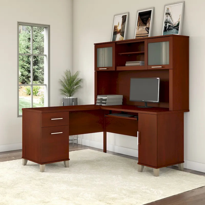 Bush Furniture Somerset 60W L Shaped Desk with Storage Hutch-49