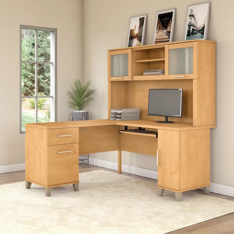 Bush Furniture Somerset 60W L Shaped Desk with Storage Hutch-50