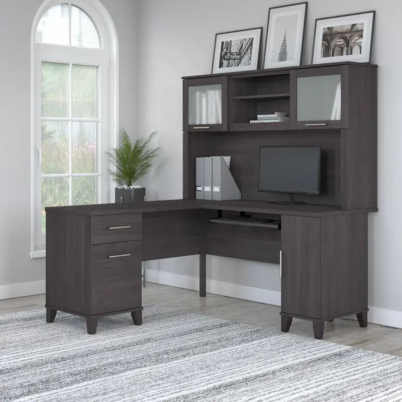 Bush Furniture Somerset 60W L Shaped Desk with Storage Hutch-51