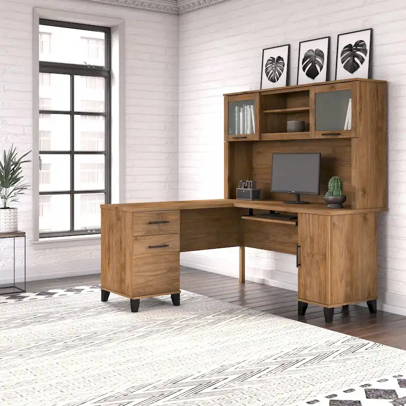 Bush Furniture Somerset 60W L Shaped Desk with Storage Hutch-56