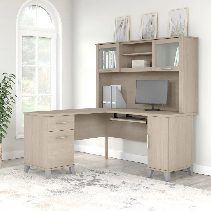 Bush Furniture Somerset 60W L Shaped Desk with Storage Hutch-57