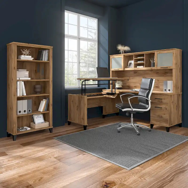 Bush Furniture Somerset 60W L Shaped Desk with Storage Hutch-9