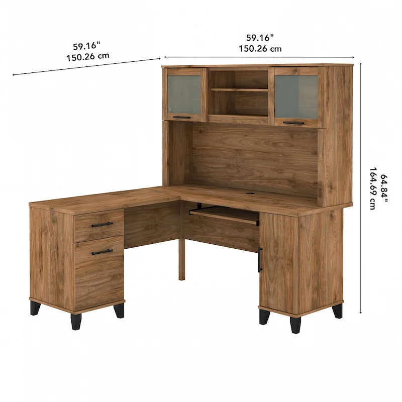 Bush Furniture Somerset 60W L Shaped Desk with Storage Hutch-12