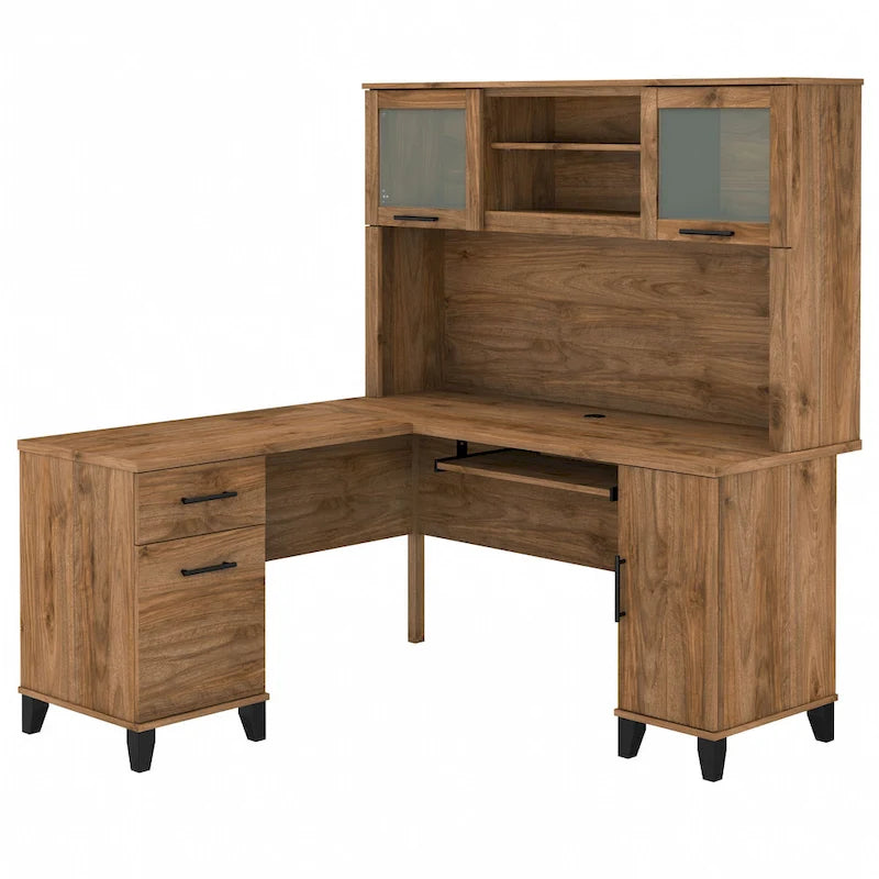 Bush Furniture Somerset 60W L Shaped Desk with Storage Hutch-13