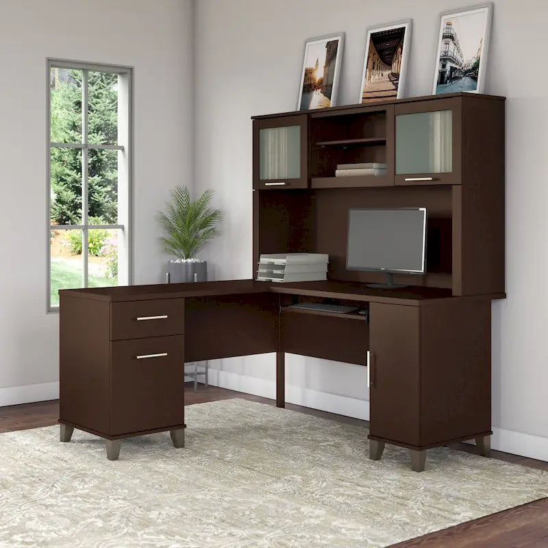 Bush Furniture Somerset 60W L Shaped Desk with Storage Hutch-40