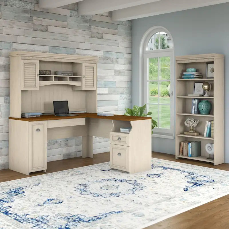 Fairview 60W L Shaped Desk with Hutch and Bookcase by Bush Furniture-31