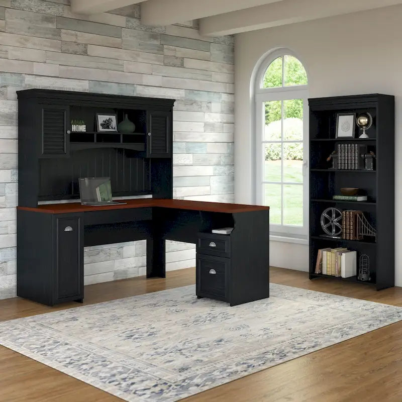 Fairview 60W L Shaped Desk with Hutch and Bookcase by Bush Furniture-33