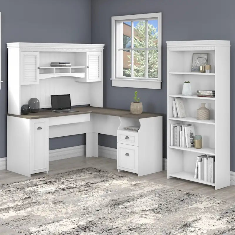 Fairview 60W L Shaped Desk with Hutch and Bookcase by Bush Furniture-34