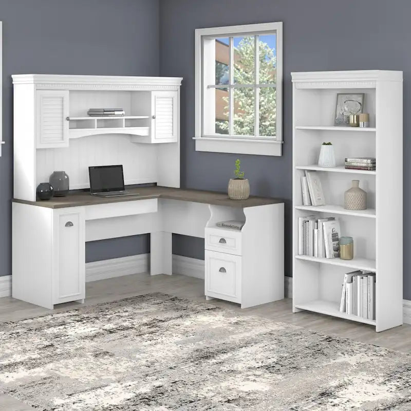 Fairview 60W L Shaped Desk with Hutch and Bookcase by Bush Furniture-8