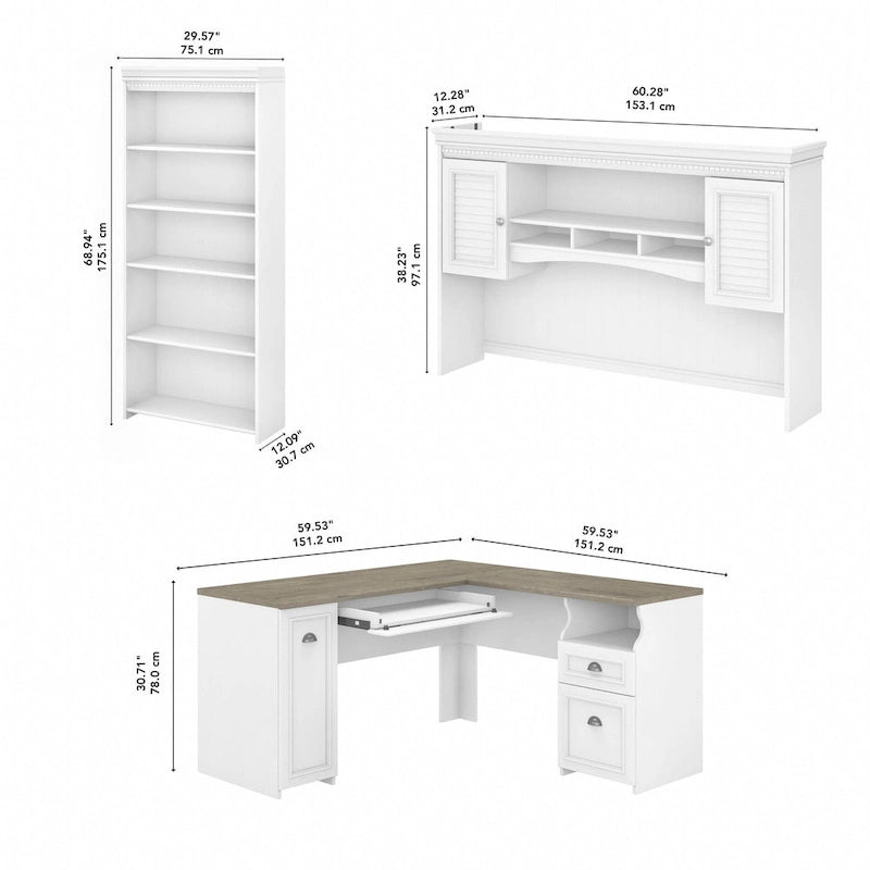 Fairview 60W L Shaped Desk with Hutch and Bookcase by Bush Furniture-14