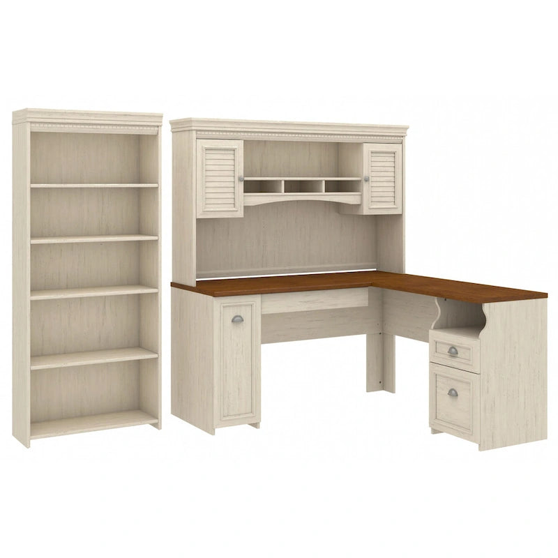 Fairview 60W L Shaped Desk with Hutch and Bookcase by Bush Furniture-16