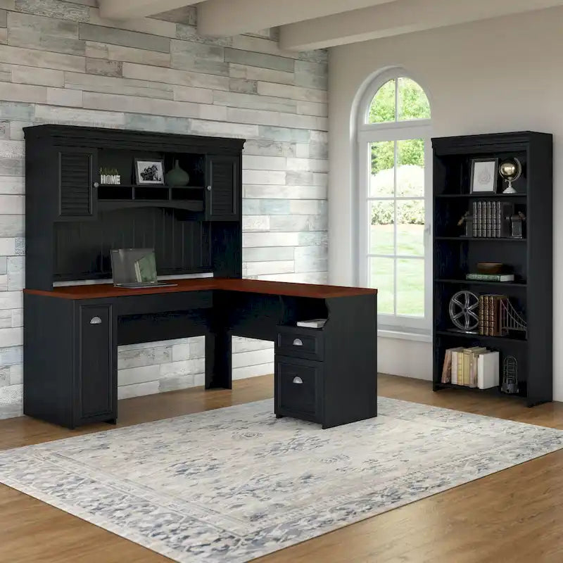 Fairview 60W L Shaped Desk with Hutch and Bookcase by Bush Furniture-23