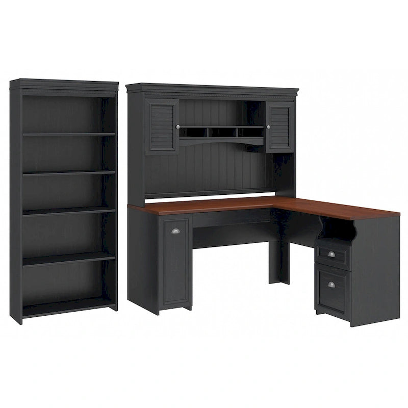 Fairview 60W L Shaped Desk with Hutch and Bookcase by Bush Furniture-24