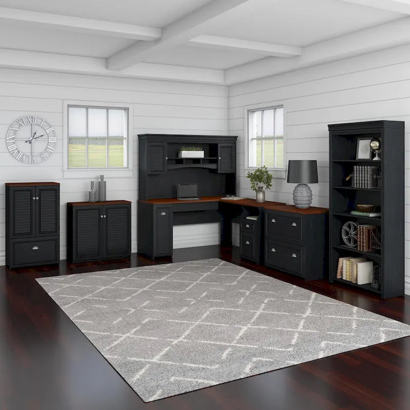 Fairview 60W L Shaped Desk with Hutch and Bookcase by Bush Furniture-25