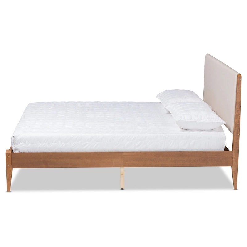 Lenora Mid-Century Modern Fabric Upholstered Wood Platform Bed - Beige-3