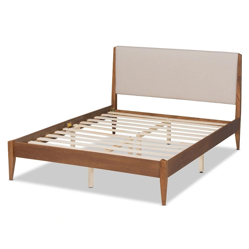 Lenora Mid-Century Modern Fabric Upholstered Wood Platform Bed - Beige-4