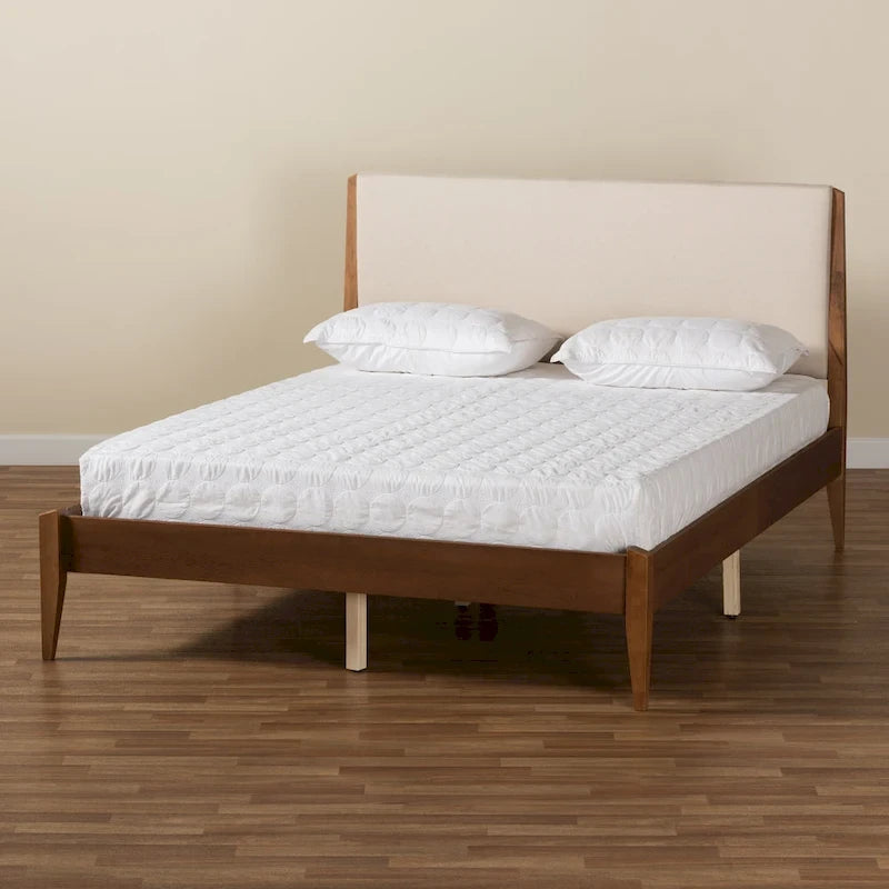 Lenora Mid-Century Modern Fabric Upholstered Wood Platform Bed - Beige-9