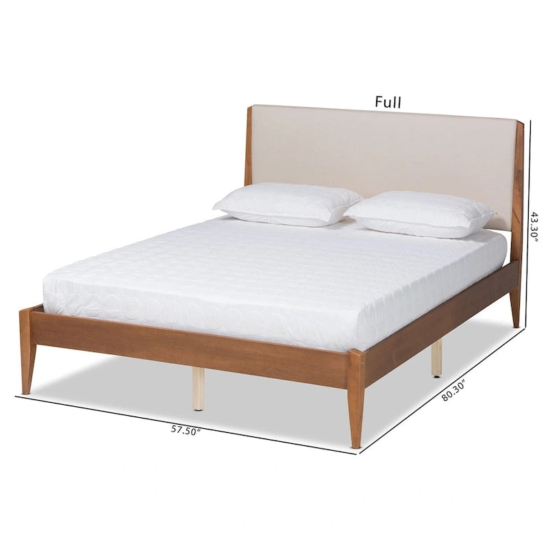 Lenora Mid-Century Modern Fabric Upholstered Wood Platform Bed - Beige-10
