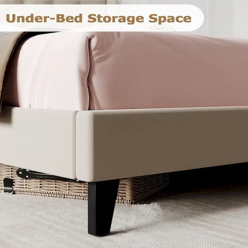 Upholstered Platform Bed Frame with Wingback Headboard-6