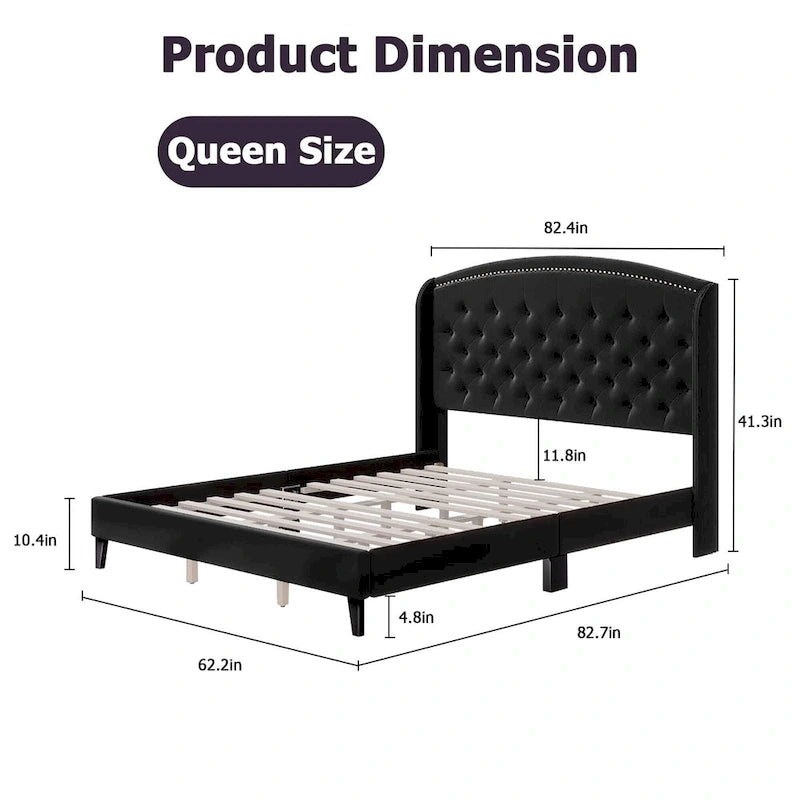 Upholstered Platform Bed Frame with Wingback Headboard-9